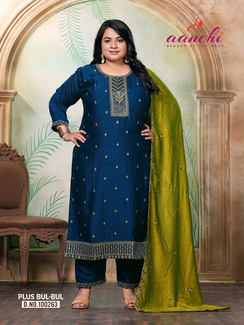 Aanchi Plus Bulbul Vichitra Silk Work Kurti Pant And Dupatta Collection