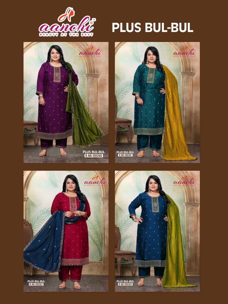 Aanchi Plus Bulbul Vichitra Silk Work Kurti Pant And Dupatta Collection