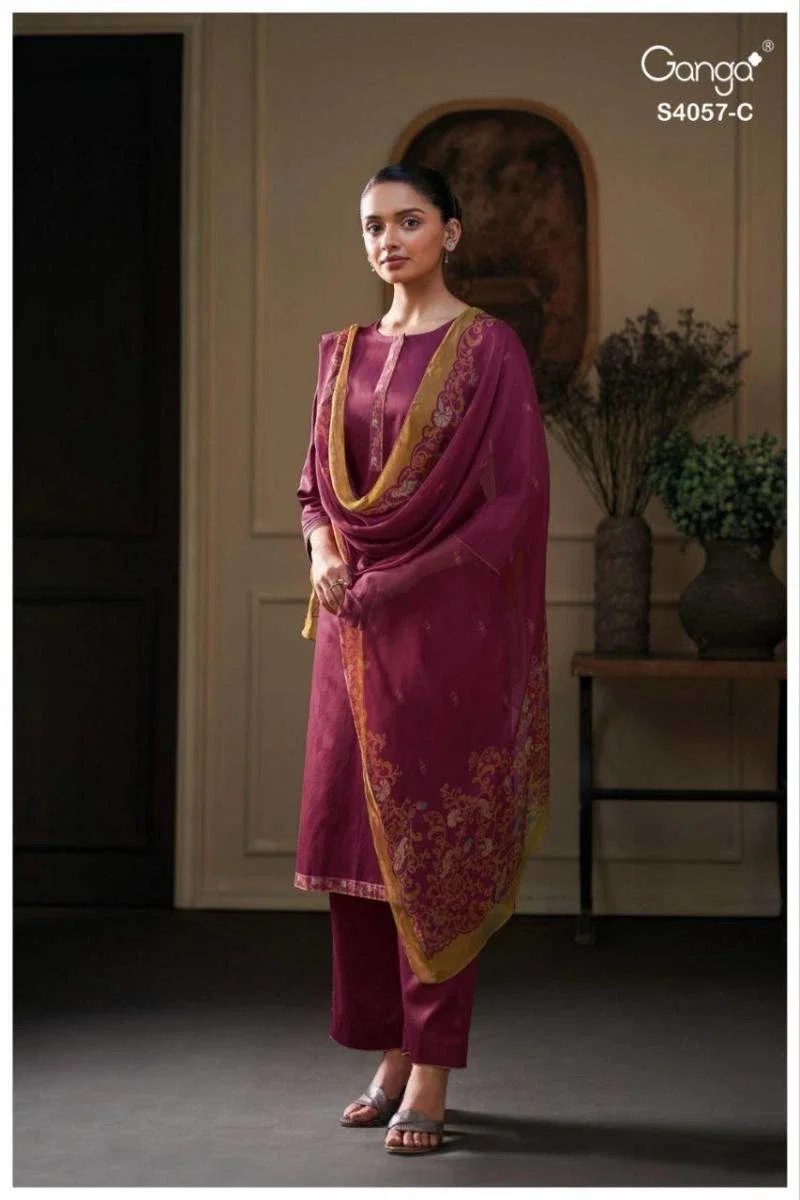 Ganga Nazriya 4057 Cotton Silk Printed Salwar Kameez Collection