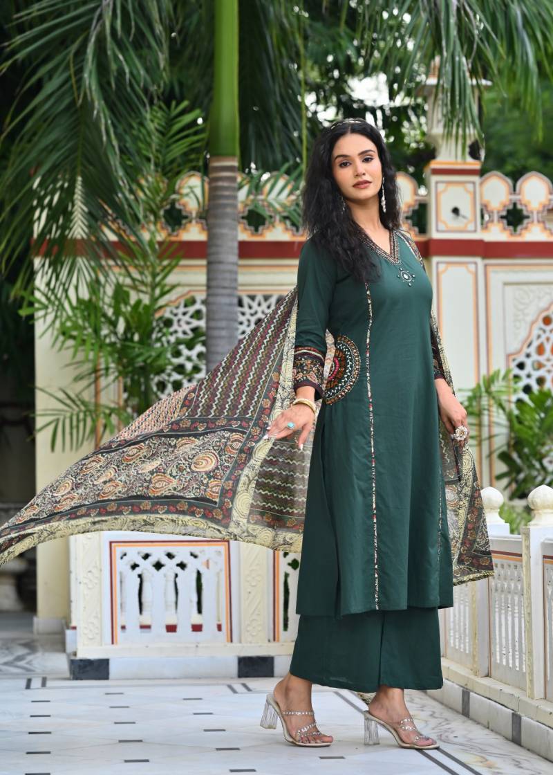 Naisha K 416 Cotton Designer Festival Wear Kurti Pant And Dupatta Collection