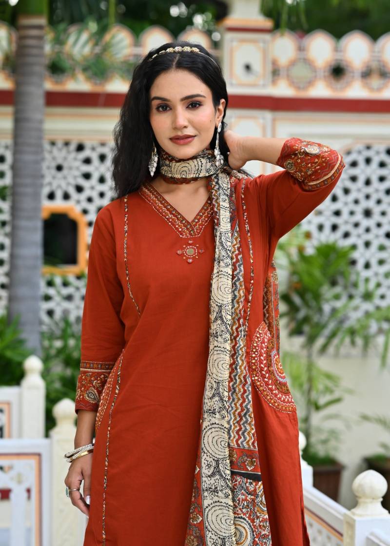 Naisha K 416 Cotton Designer Festival Wear Kurti Pant And Dupatta Collection