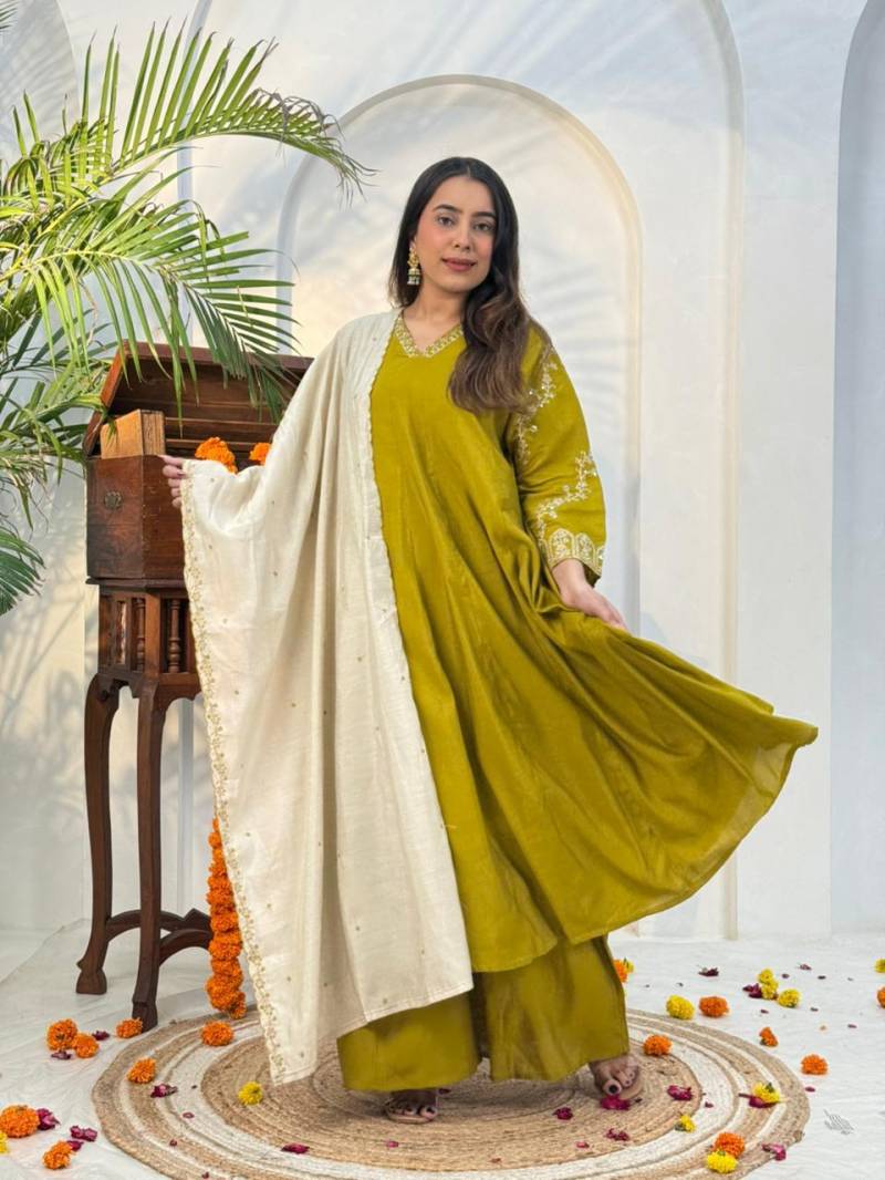 Naisha K 417 Roman Ghera Work Kurti Plazzo And Dupatta Collection