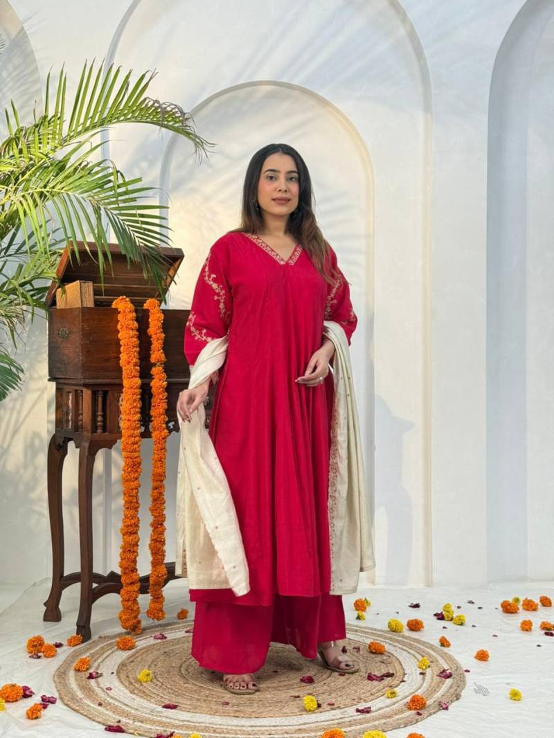 Naisha K 417 Roman Ghera Work Kurti Plazzo And Dupatta Collection
