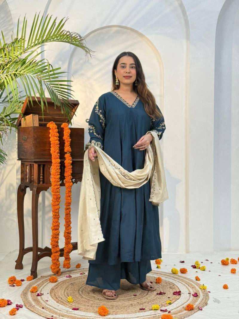 Naisha K 417 Roman Ghera Work Kurti Plazzo And Dupatta Collection