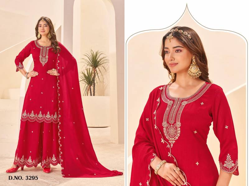 Ladies Flavour 3290 To 3295 Vichitra Embroidery Work Kurti Pant And Dupatta