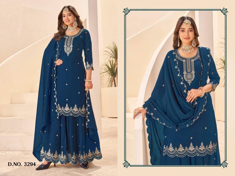 Ladies Flavour 3290 To 3295 Vichitra Embroidery Work Kurti Pant And Dupatta