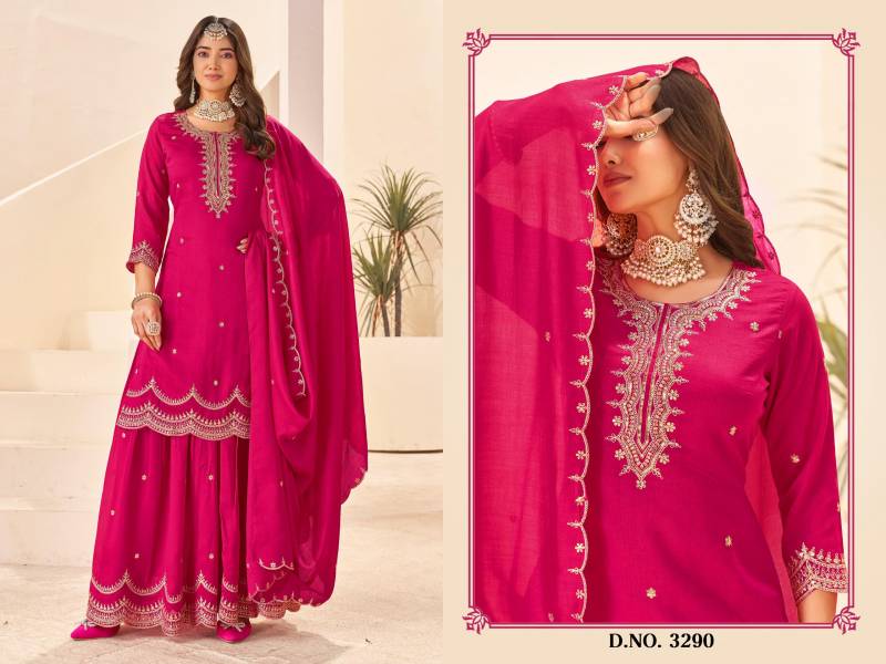 Ladies Flavour 3290 To 3295 Vichitra Embroidery Work Kurti Pant And Dupatta