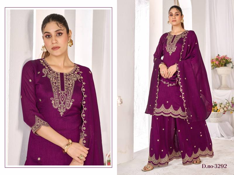 Ladies Flavour 3290 To 3295 Vichitra Embroidery Work Kurti Pant And Dupatta