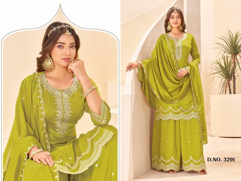 Ladies Flavour 3290 To 3295 Vichitra Embroidery Work Kurti Pant And Dupatta