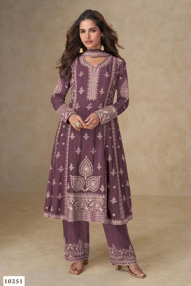 Super Hit 10251 To 54 Design Colors Chinon With Embroidered Salwar Suits