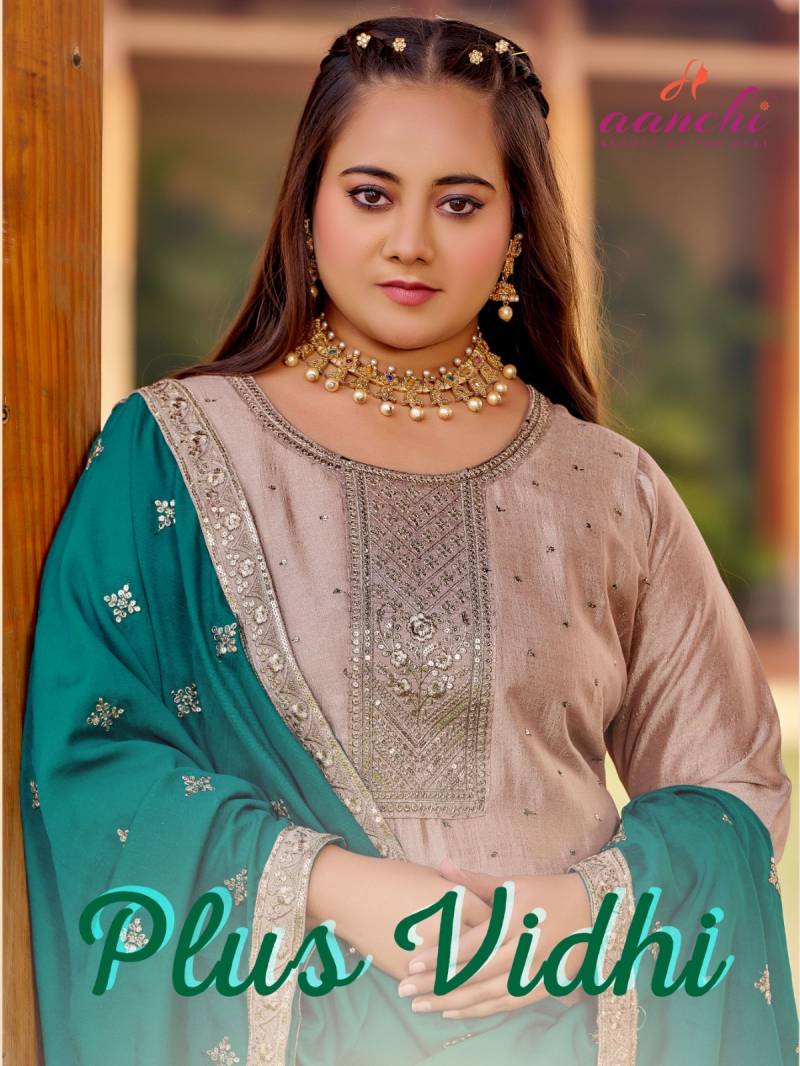 Aanchi Plus Vidhi Vichitra Silk Work Kurti Pant And Dupatta Collection