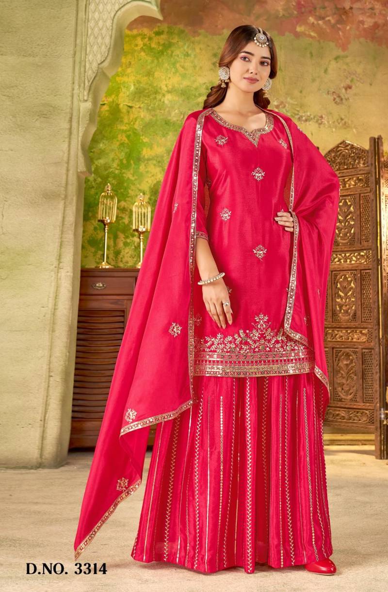 Ladies Flavour 3312 To 3314 Chinon Embroidery Kurti Pant And Dupatta