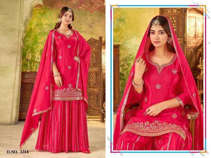 Ladies Flavour 3312 To 3314 Chinon Embroidery Kurti Pant And Dupatta
