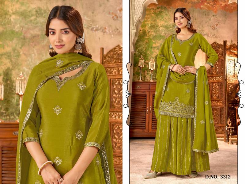 Ladies Flavour 3312 To 3314 Chinon Embroidery Kurti Pant And Dupatta