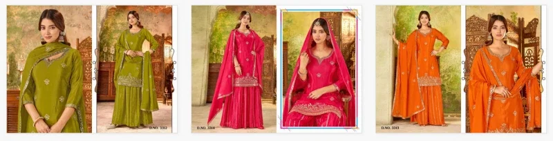 Ladies Flavour 3312 To 3314 Chinon Embroidery Kurti Pant And Dupatta