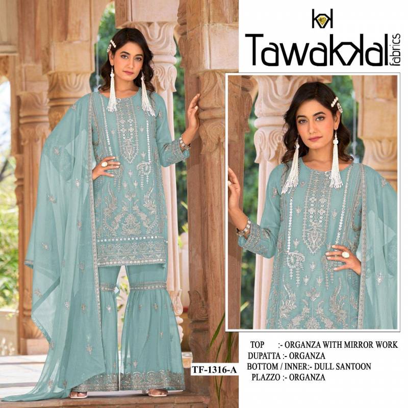 Tf 1316 A To F Nylon Organza Embroidery Work Pakistani Salwar Kameez