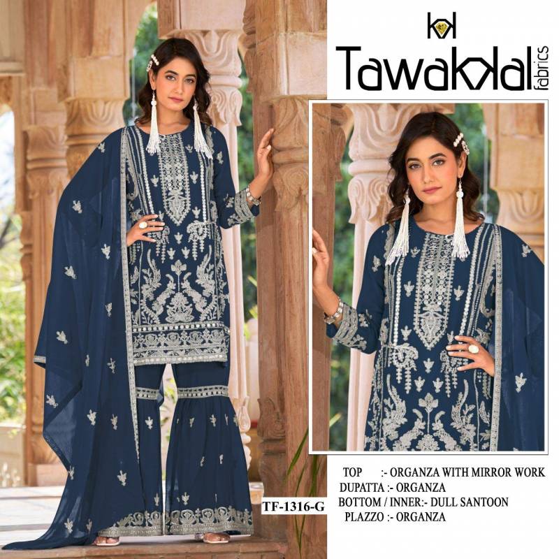 Tf 1316 A To F Nylon Organza Embroidery Work Pakistani Salwar Kameez