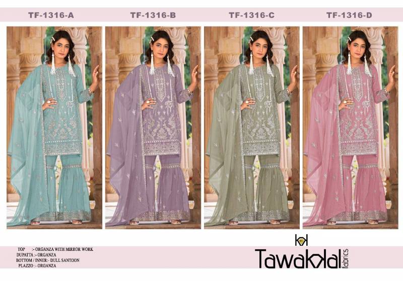 Tf 1316 A To F Nylon Organza Embroidery Work Pakistani Salwar Kameez