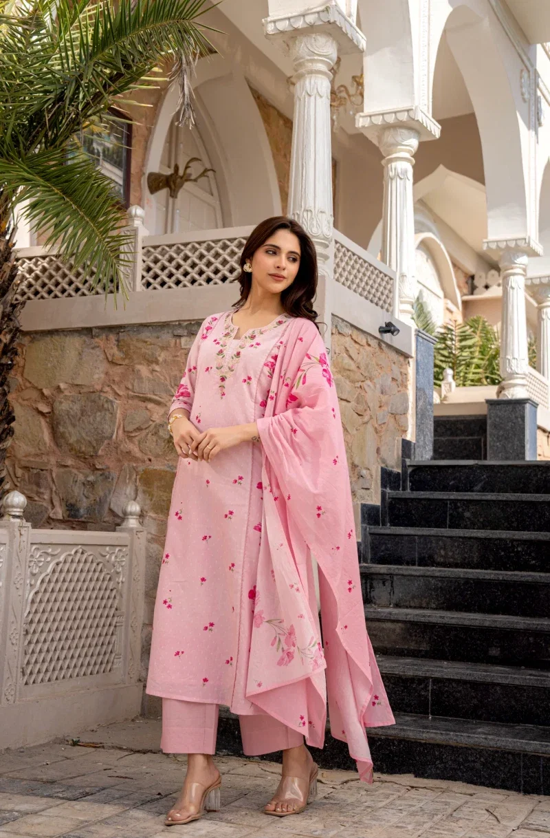Dhuvrunda 01 Chanderi Butti Printed Casual Wear Kurti Pant And Dupatta