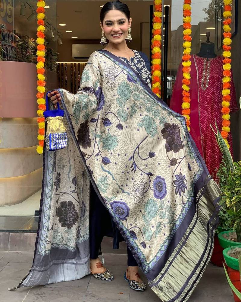 Rutvi 01 Viscose Chanderi Casual Wear Kurti Pant And Dupatta Collection