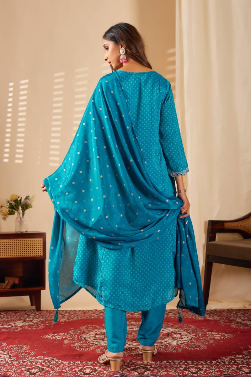 Kiyasajni 01 Chinon Printed Embroidery Kurti Pant And Dupatta Collection