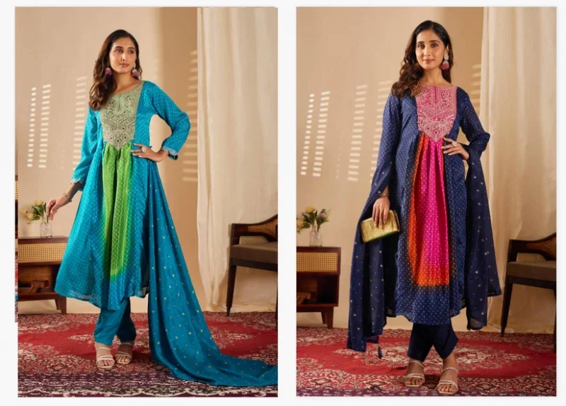 Kiyasajni 01 Chinon Printed Embroidery Kurti Pant And Dupatta Collection