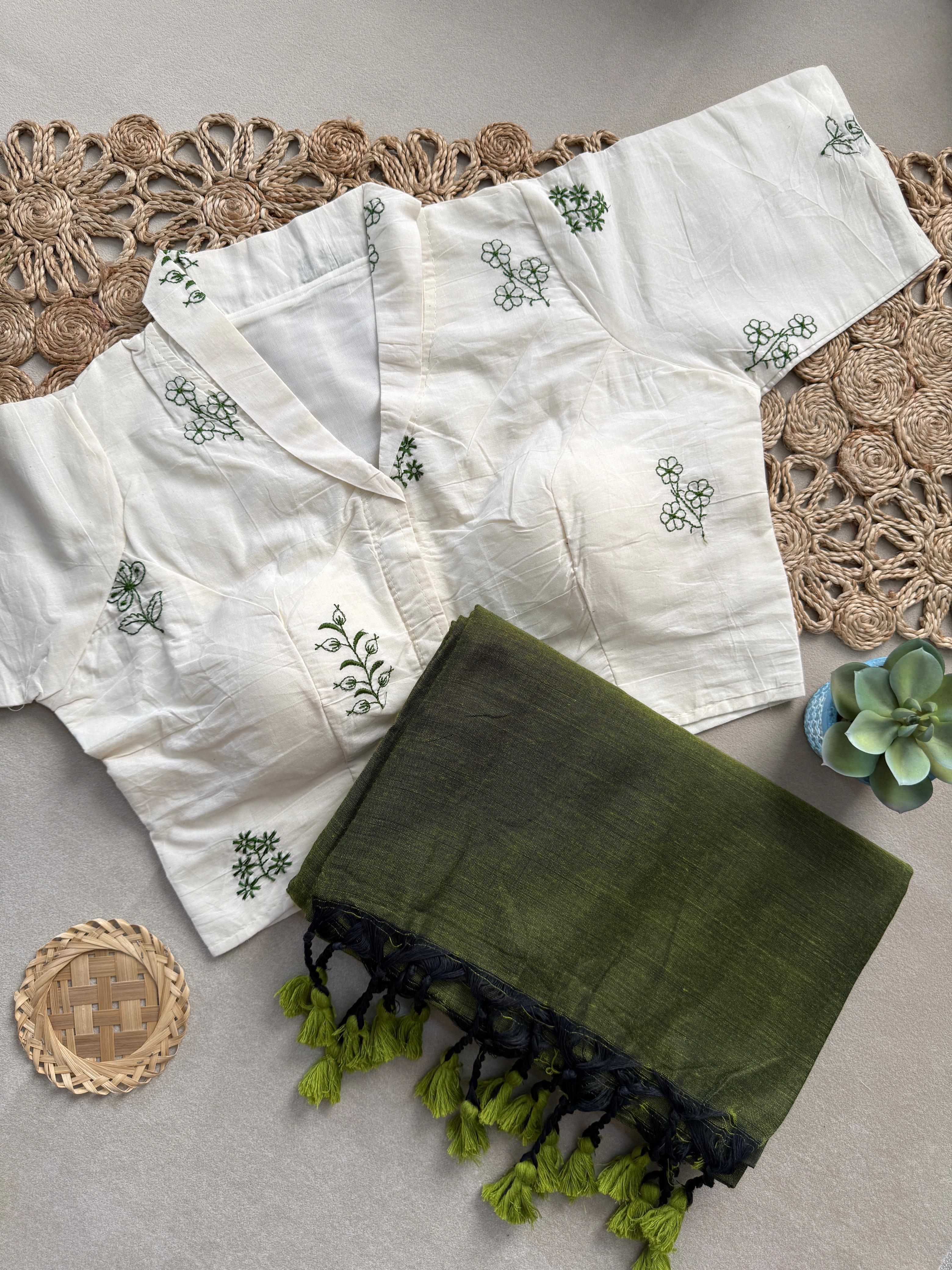 Lekha Cf 188 Khadi Cotton Plain Saree With Readymade Blouse