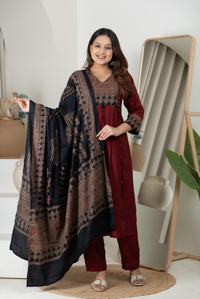 Naisha K 419 Roman Silk Designer Kurti Pant And Dupatta Collection