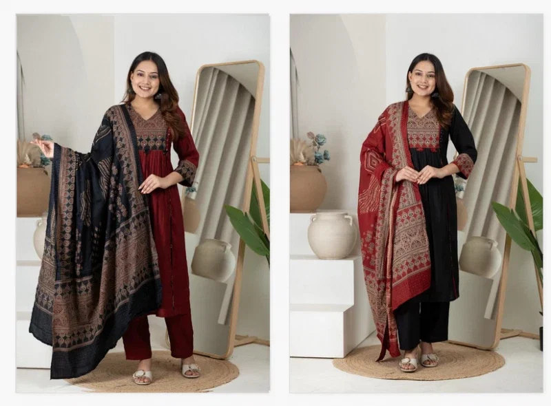 Naisha K 419 Roman Silk Designer Kurti Pant And Dupatta Collection