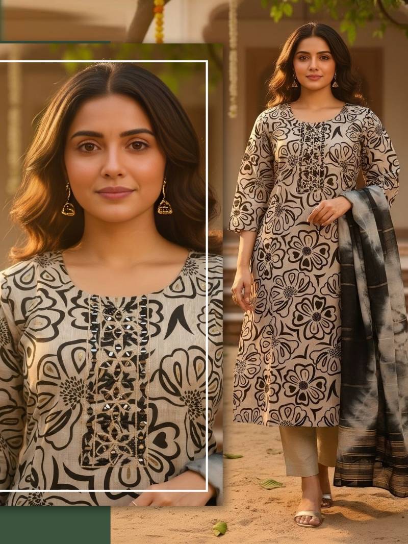 Naisha K 420 Vetican Discharge Print Work Kurti Pant And Dupatta