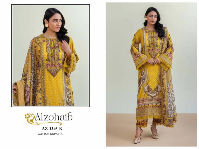 Alzohaib Aalsha Vol 1 Chiffon Dupatta Cotton Work Pakistani Salwar Kameez