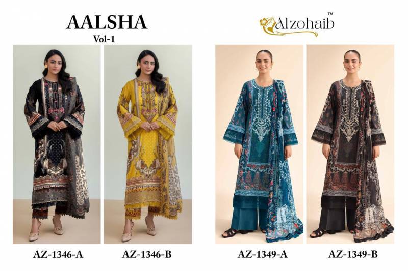Alzohaib Aalsha Vol 1 Chiffon Dupatta Cotton Work Pakistani Salwar Kameez
