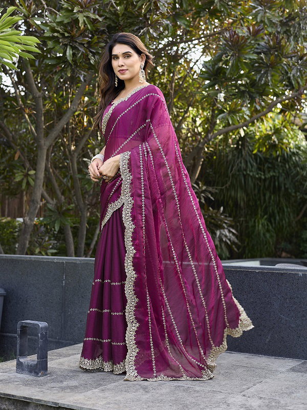 Mahek 196 Party Wear Embroidery Worked Fandy Fabric Saree with Un Stitched Blouse 