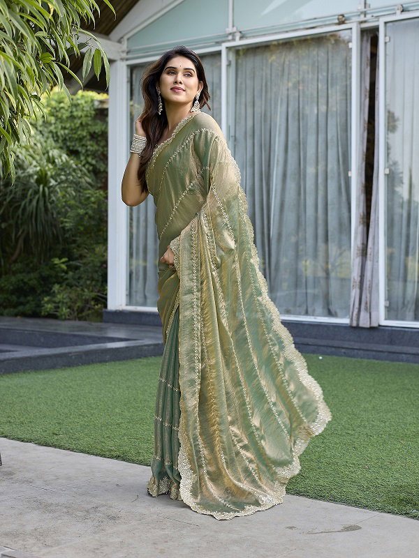 Mahek 196 Party Wear Embroidery Worked Fandy Fabric Saree with Un Stitched Blouse 