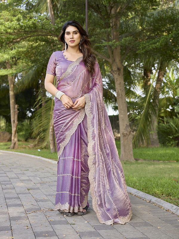 Mahek 196 Party Wear Embroidery Worked Fandy Fabric Saree with Un Stitched Blouse 