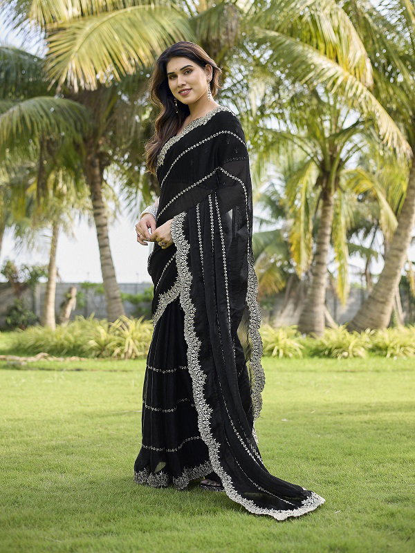 Mahek 196 Party Wear Embroidery Worked Fandy Fabric Saree with Un Stitched Blouse 