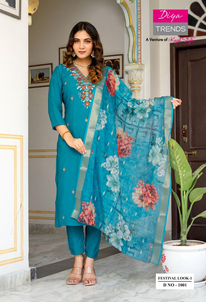 Festive Look 1 By Diya Trends Roman Silk Embroidery Kurti Bottom With Dupatta