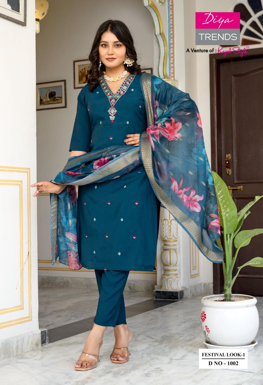Festive Look 1 By Diya Trends Roman Silk Embroidery Kurti Bottom With Dupatta