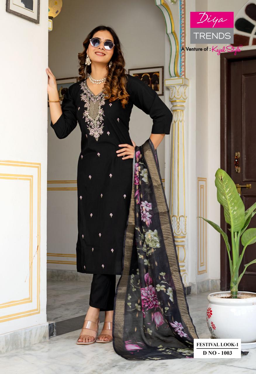 Festive Look 1 By Diya Trends Roman Silk Embroidery Kurti Bottom With Dupatta