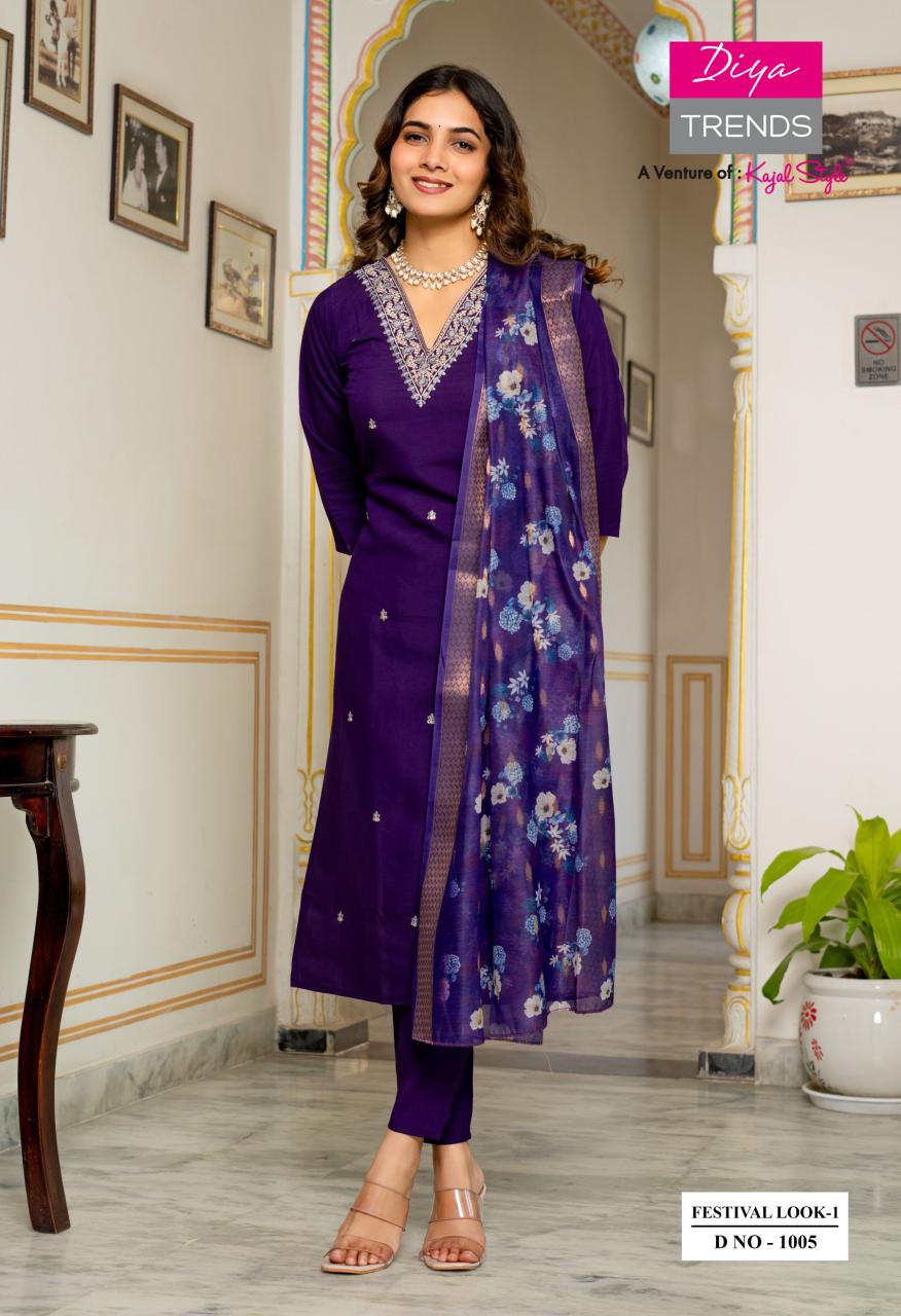 Festive Look 1 By Diya Trends Roman Silk Embroidery Kurti Bottom With Dupatta