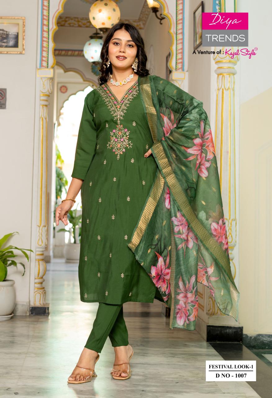 Festive Look 1 By Diya Trends Roman Silk Embroidery Kurti Bottom With Dupatta