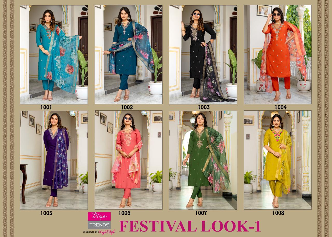 Festive Look 1 By Diya Trends Roman Silk Embroidery Kurti Bottom With Dupatta