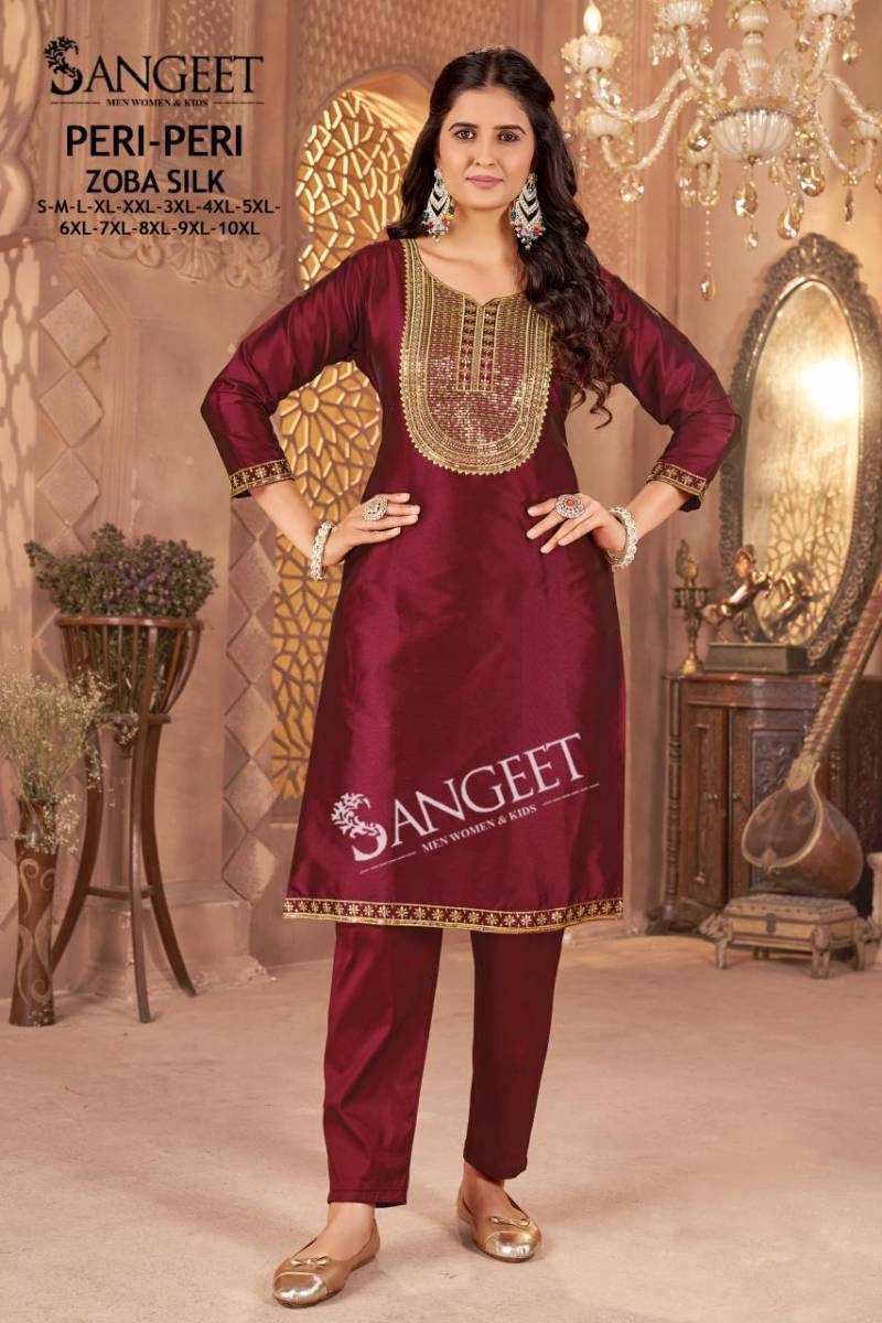 Sangeet Peri Peri Zoba Silk Womens Wear Kurti And Bottom Collection