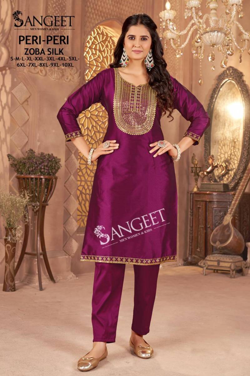 Sangeet Peri Peri Zoba Silk Womens Wear Kurti And Bottom Collection