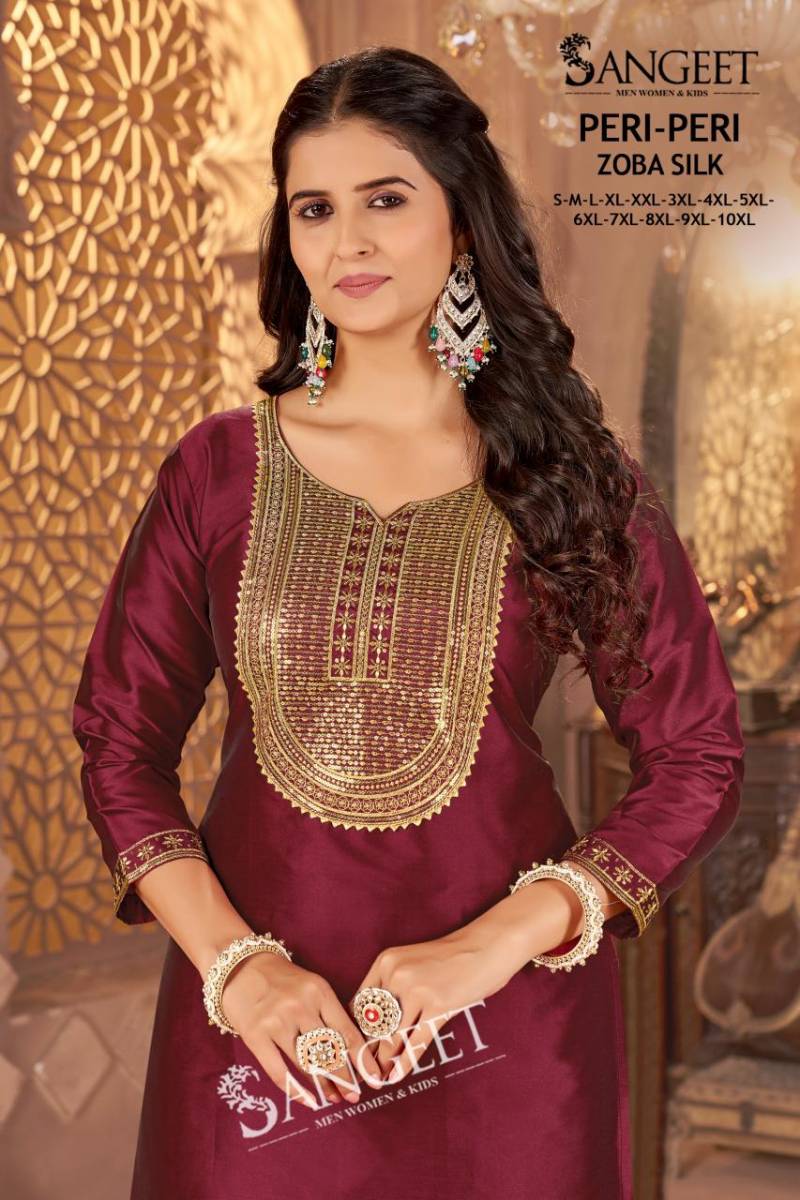 Sangeet Peri Peri Zoba Silk Womens Wear Kurti And Bottom Collection
