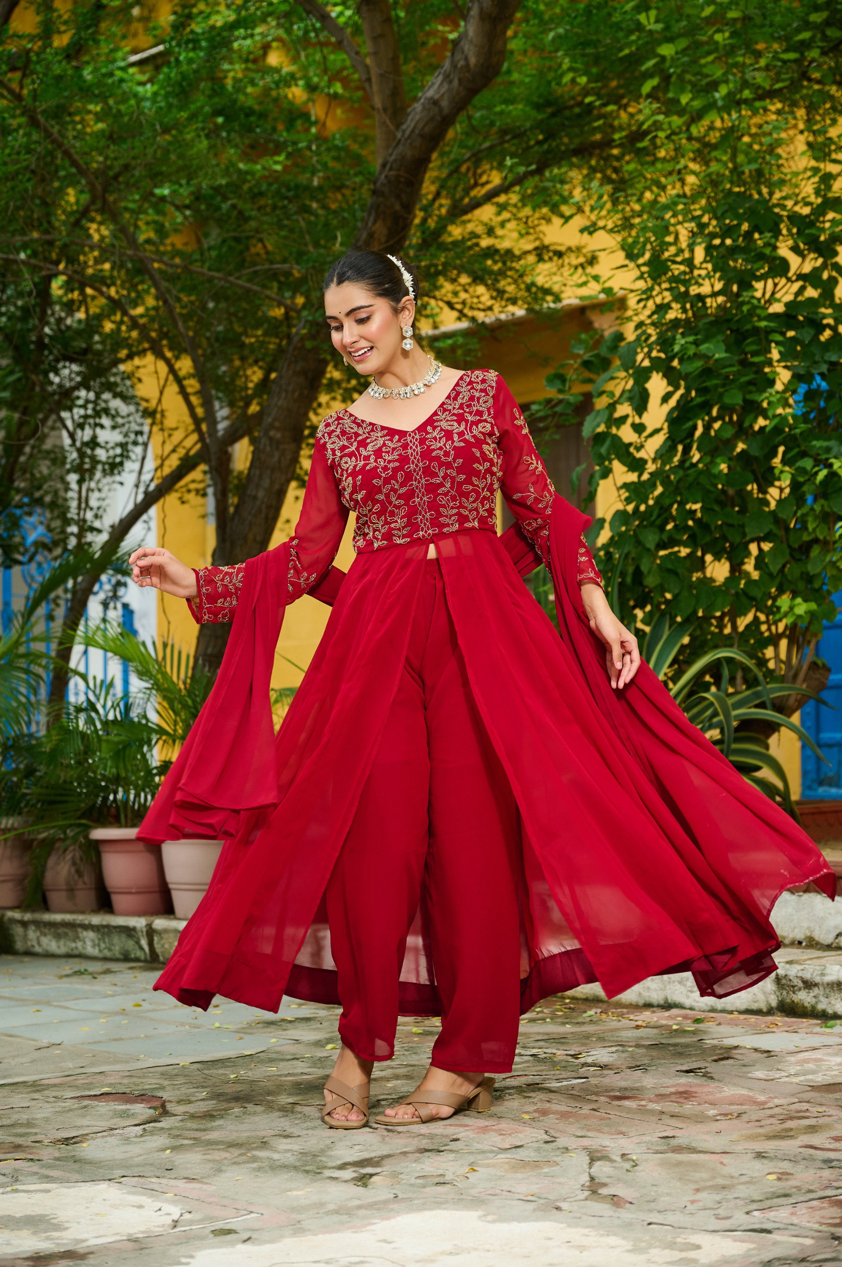 Lekha KA 1201 Faux Blooming Embroidery Kurti Pant With Dupatta