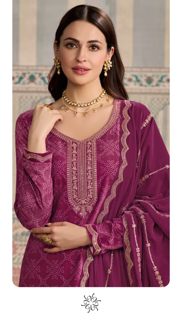 Vinay Kuleesh Mrinal Digital Printed Velvet Work Salwar Kameez