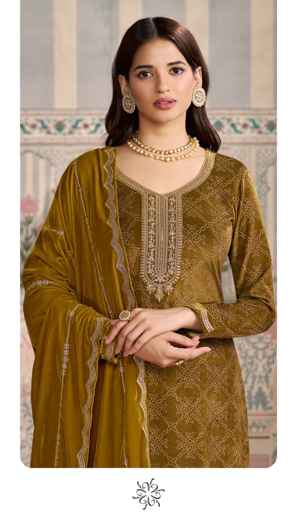 Vinay Kuleesh Mrinal Digital Printed Velvet Work Salwar Kameez
