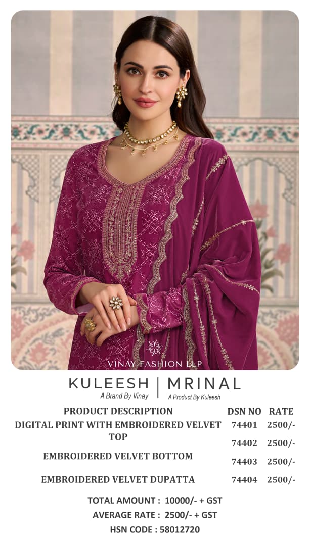 Vinay Kuleesh Mrinal Digital Printed Velvet Work Salwar Kameez