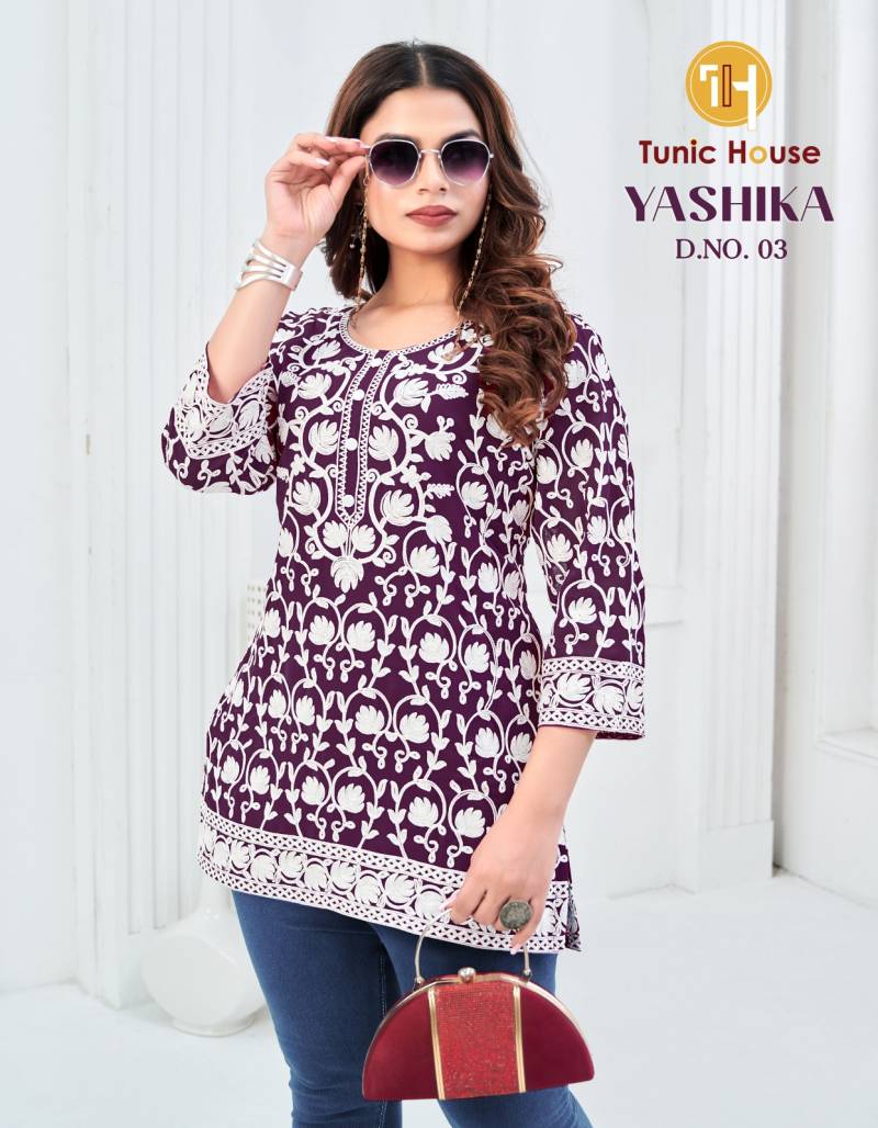 Tunic House Yashika Georgette Shiffly Worked Short Tops Collection